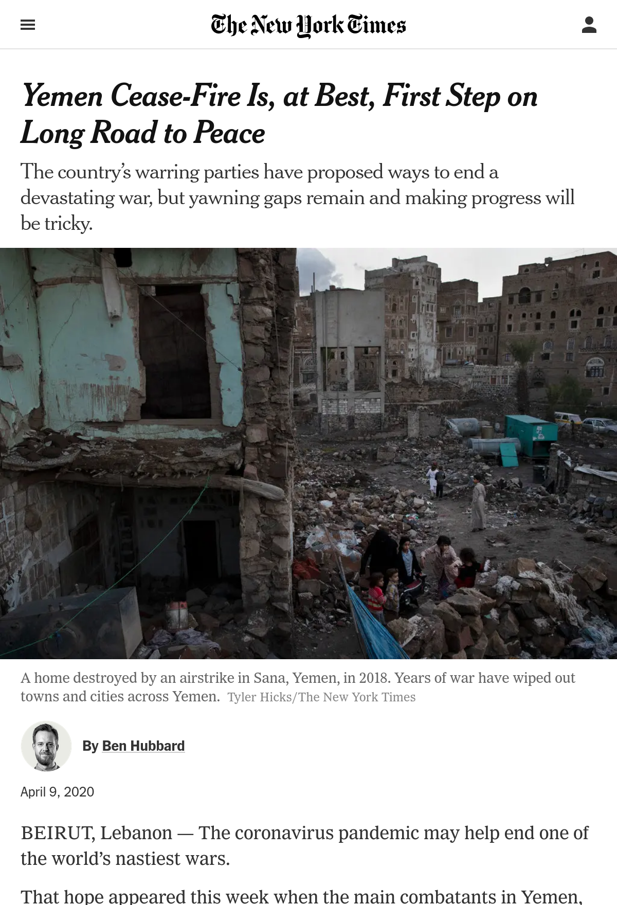 New York Times - Yemen Cease-fire